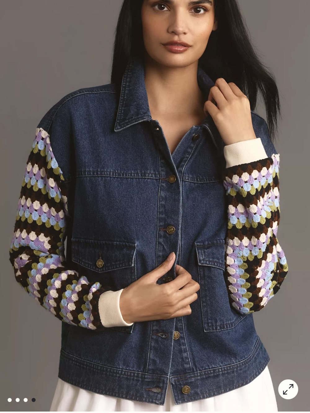 Anthropologie Crochet Sleeve Denim Jacket